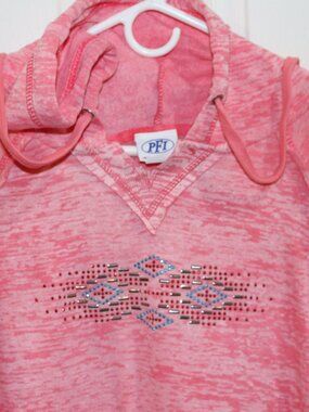 Women's PFI Fashions, Inc. pink heathered hooded sweatshirt, western design. XL